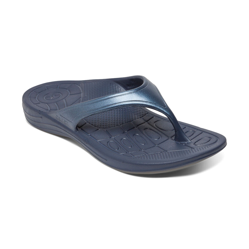 Aetrex Women's Fiji Orthotic Flip Flops - Navy | USA HM48UG9